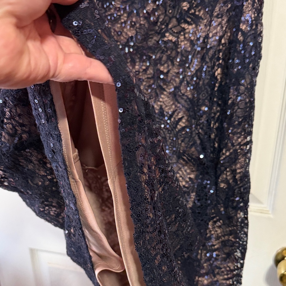 R&M Richards Embellished Sequins Navy Nude Mini Dress Sz 18w Nwt - Picture 6 of 9